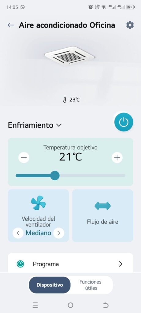 Aplicación para controlar el aire acondicionado con el teléfono móvil mediante Wi-Fi